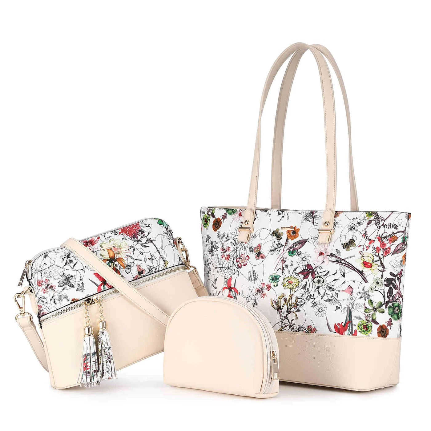 Mattizé Two Tone Tote Bag Set, Large Shoulder Handbag & Tassel Decor Crossbody Bag & makeuo Bag